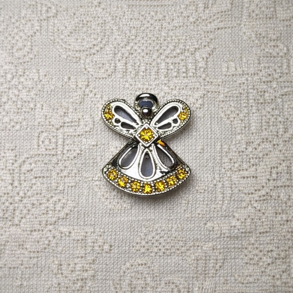 November Birthstone Angel Pin Rhinestone Birthday Guardian Gift Box Silver Tone